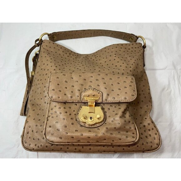 Talbots Light Brown Ostrich Leather Textured Hobo Bag Purse - Picture 4 of 17